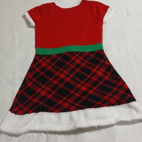 Ugly Christmas Sweater Dress Large (10/12) CanDY Canes Plaid Skirt Sequin Bow - Picture 6 of 11